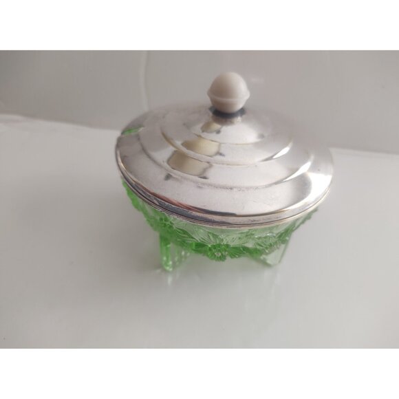 Sowerby Art Deco Green Glass Butterfly Trinket Bowl 1930's pattern 2552 - Picture 7 of 11
